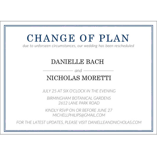 Change of Plan Postponement Cards